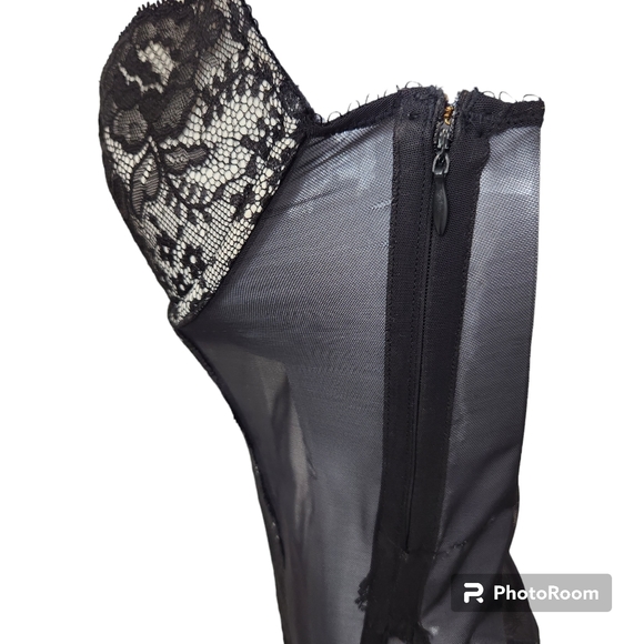 Victorias Secret Underwire Black Sheer Lace Side Zip Lingerie Bustier Corset 34B - Picture 5 of 16